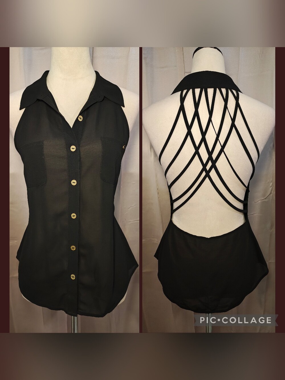 Y2K Guess Semi Sheer Tank Blouse w Strappy Cage Back.